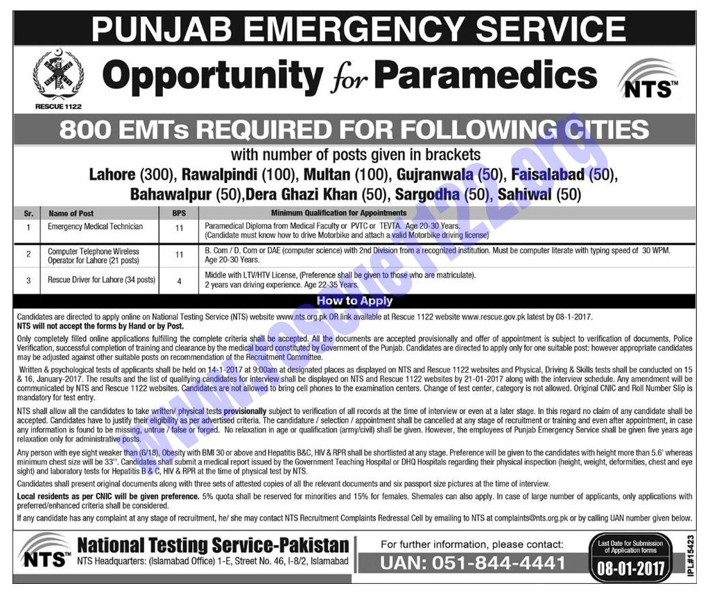 Motorcycle ambulance plan in rescue 1122 jobs 2017