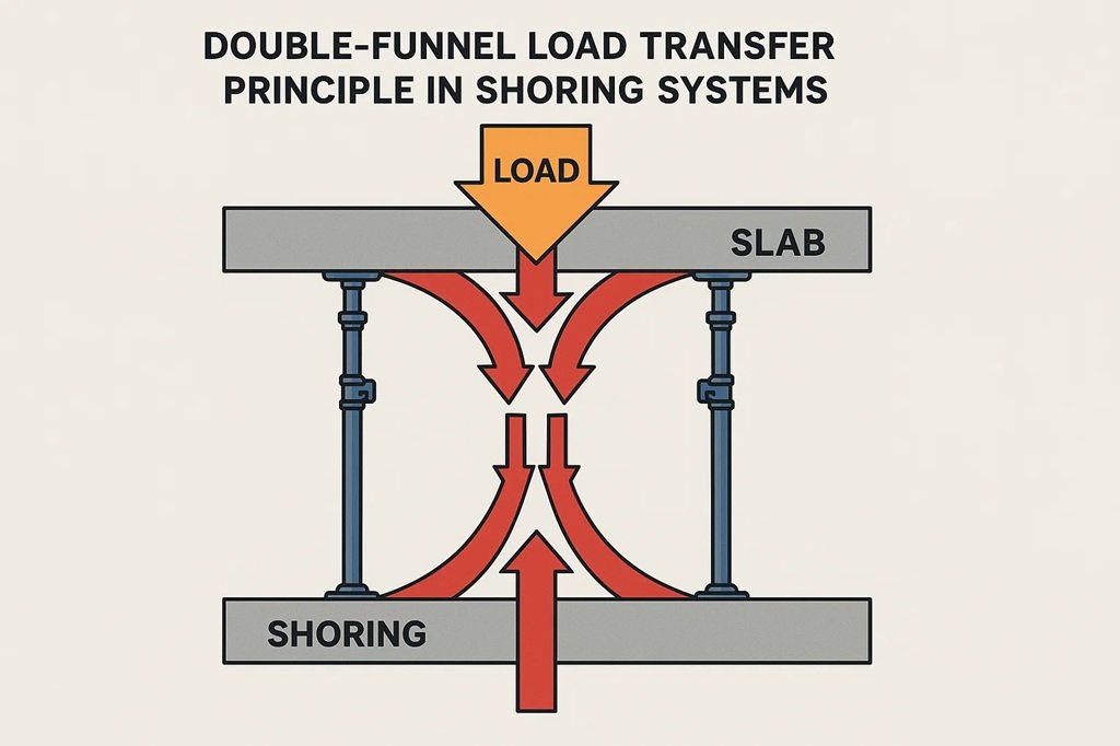 Illustration of shoring method load transfer using double-funnel principle