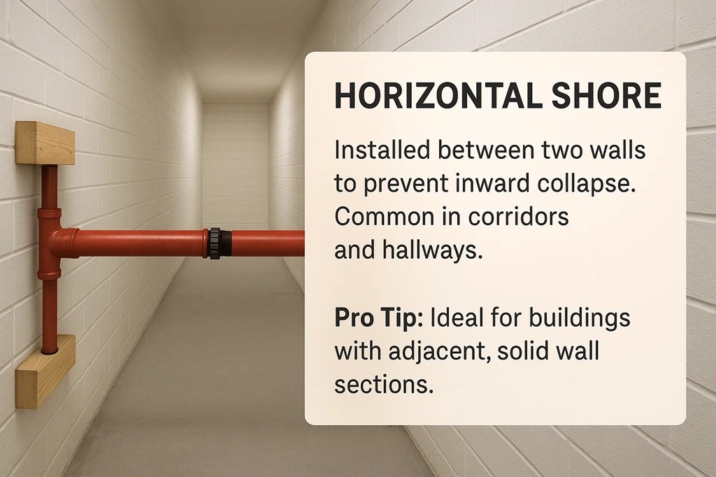 Horizontal Shore Ideal for buildings with adjacent, solid wall sections.