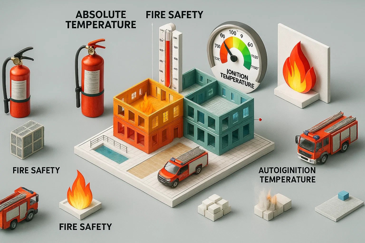 Glossary (Fire Definitions) - Guide to Fire Safety and Absolute Temperature 1 fire safety and temperature concepts, including absolute temperature, fire barriers, fire extinguishers, and auto ignition temperature.
