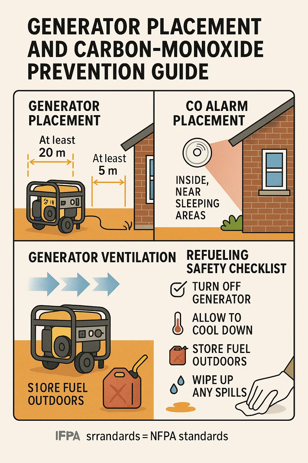 Generator placement and carbon-monoxide prevention