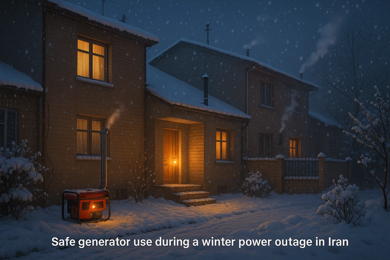 Winter storm safety with outdoor generator setup in Iran