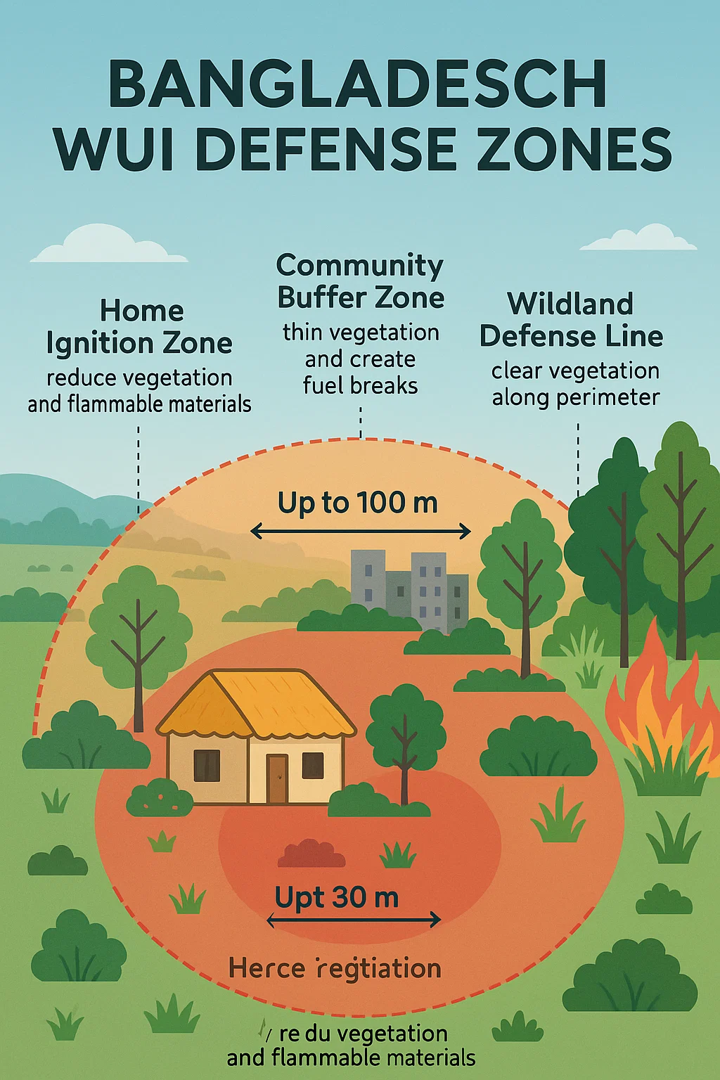 Infographic of WUI defense zones and mitigation measures