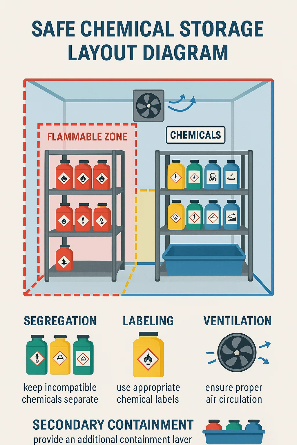 Ukraine Chemical Storage Safety: Tactics, Tools, and Fire Prevention 2 Chemical storage layout zones for safety compliance