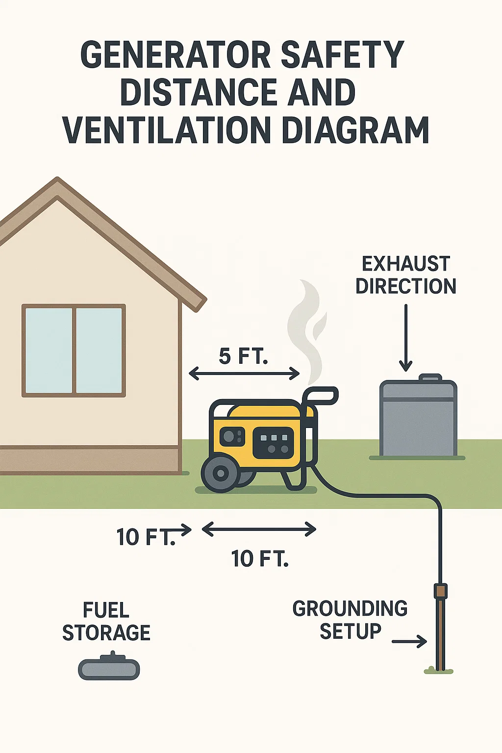 Generator safety distance and ventilation guide