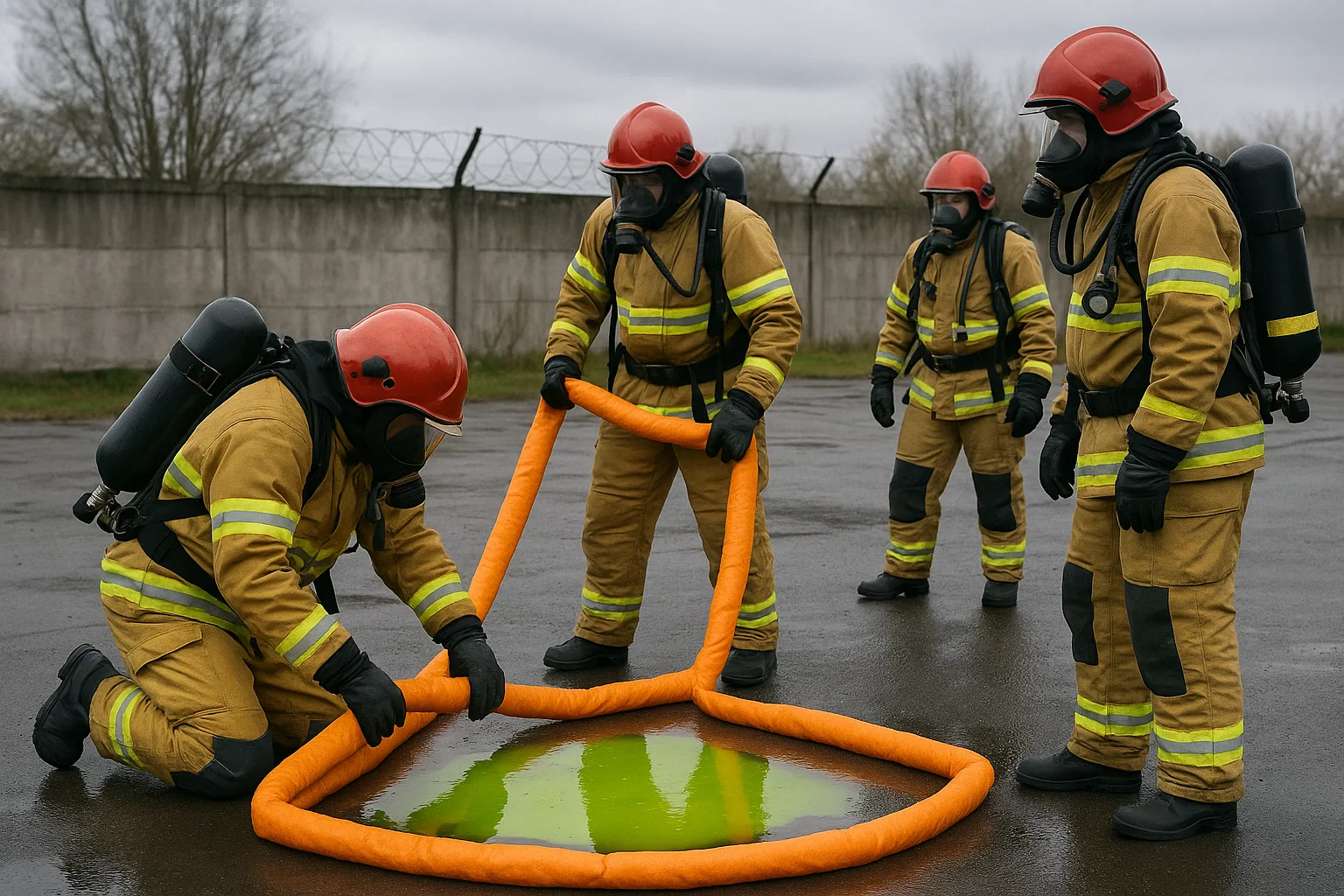 Ukraine Chemical Storage Safety: Tactics, Tools, and Fire Prevention 3 Firefighters performing chemical spill containment training in Ukraine