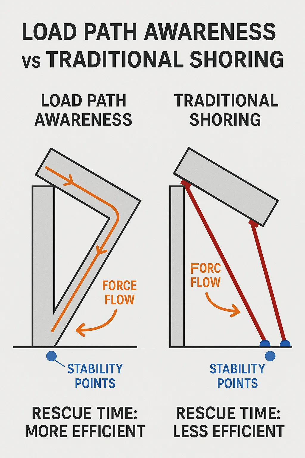 Diagram comparing LPA and shoring rescue approaches