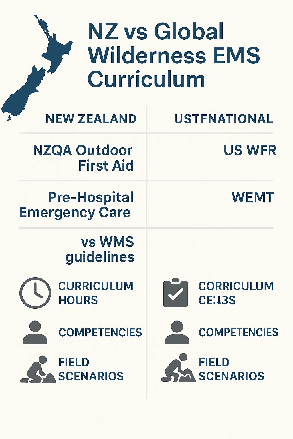 Infographic comparing NZ and global wilderness EMS curriculum