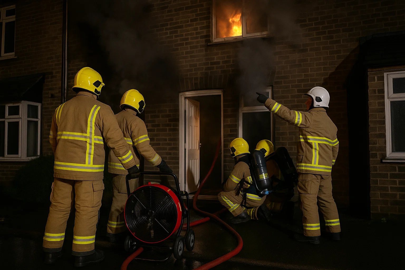 UK fire scene ventilation with PPV fan
