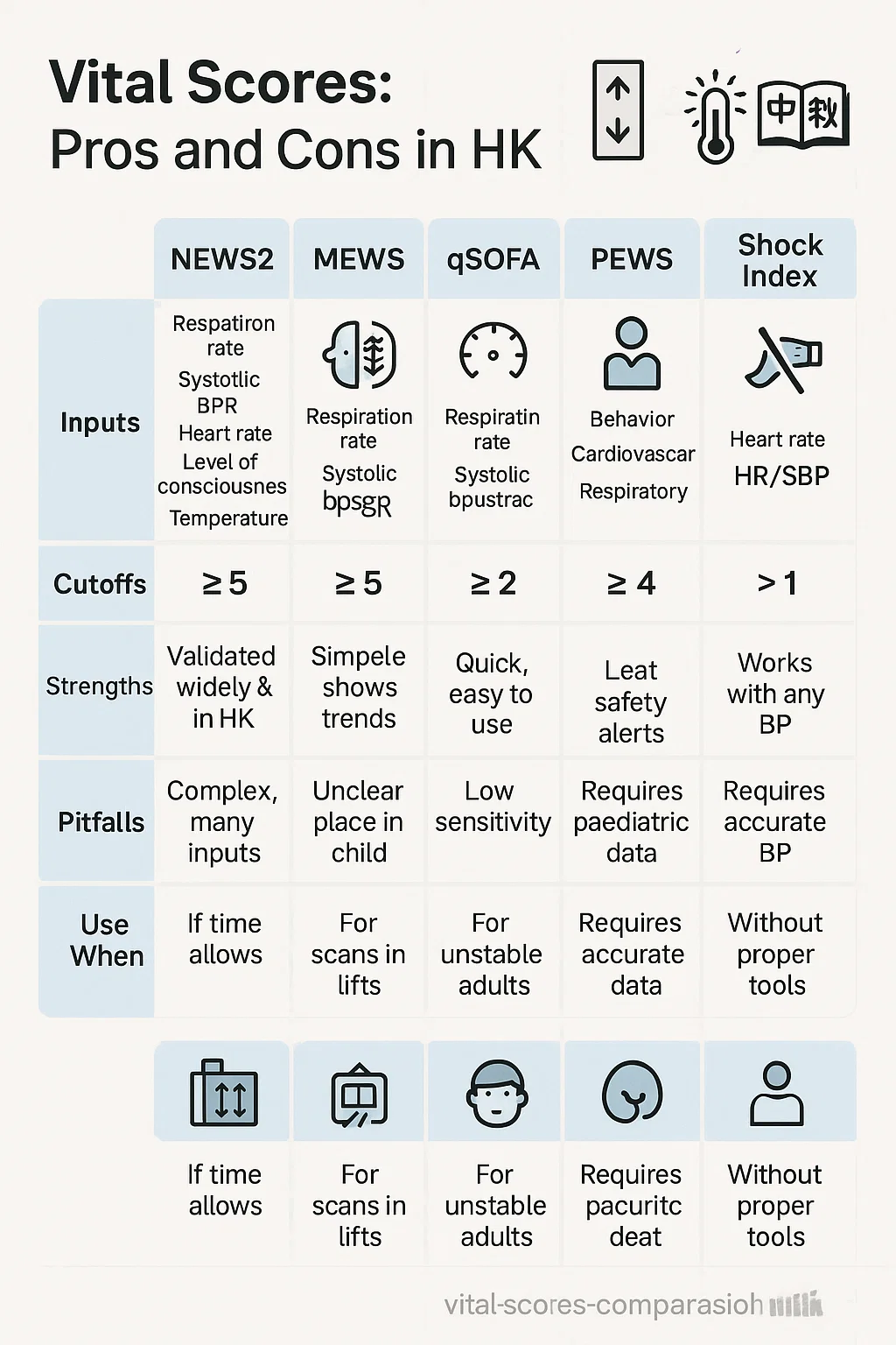 NEWS2 vs MEWS vs qSOFA vs PEWS vs Shock Index