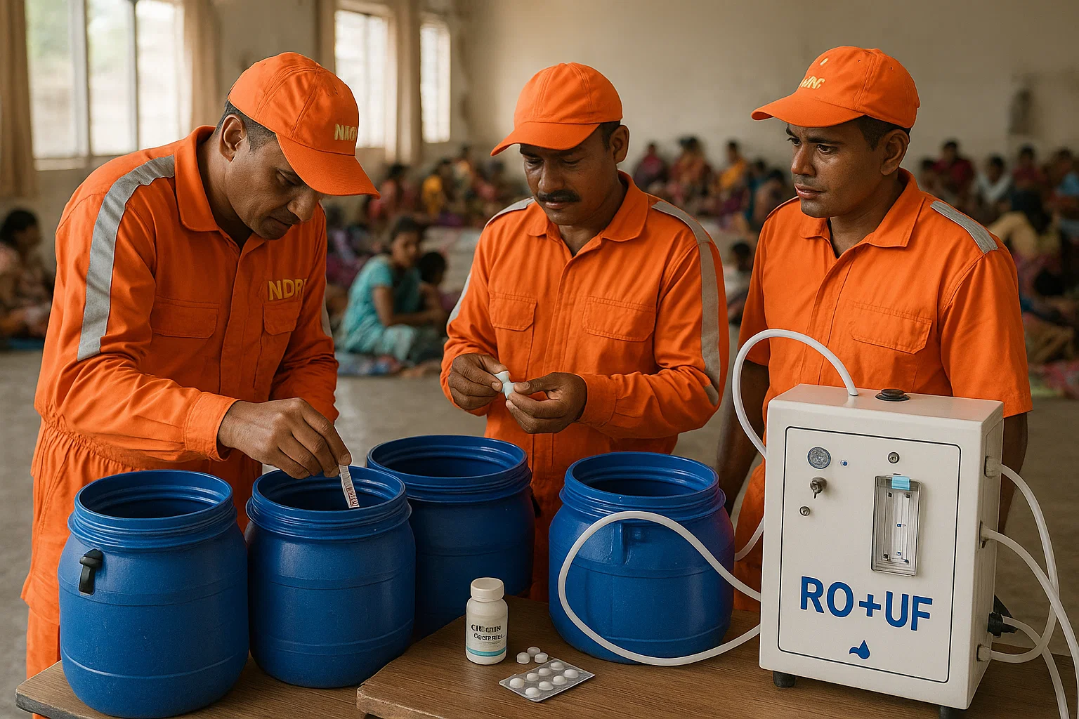 Water Purification Setup in Indian Disaster Shelter
